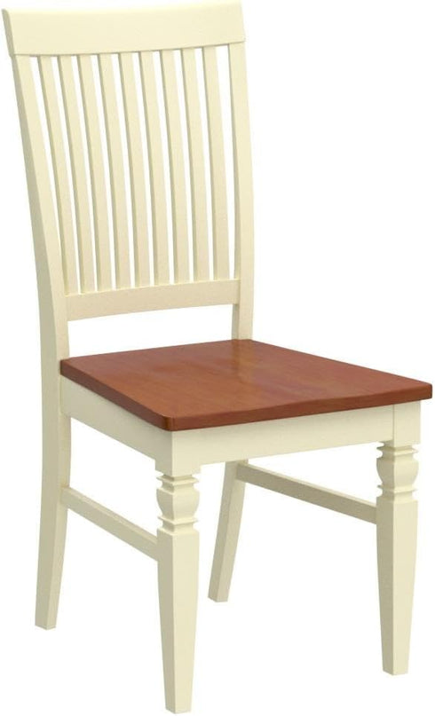East West Furniture WEC-BMK-W Weston Kitchen Dining Chairs - Slat Back Wood Seat Chairs, Set of 2, Buttermilk & Cherry - LeafyLoom