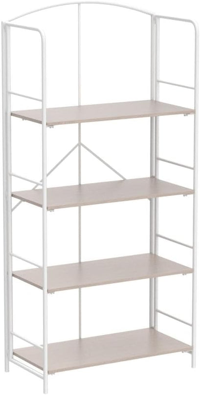 No Assembly Folding Bookshelf, Metal Book Shelf for Storage, Folding Bookcase for Office Organization and Storage (White, 4 Tiers) - LeafyLoom