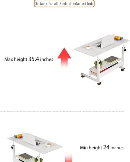 Adjustable Height Mobile Computer Desk for Small Space Rolling Writing with Wheels Corner Home Office Study Portable Bedrooms Work Size 31.5x15.7 Inch Storage Gaming Table, White - LeafyLoom