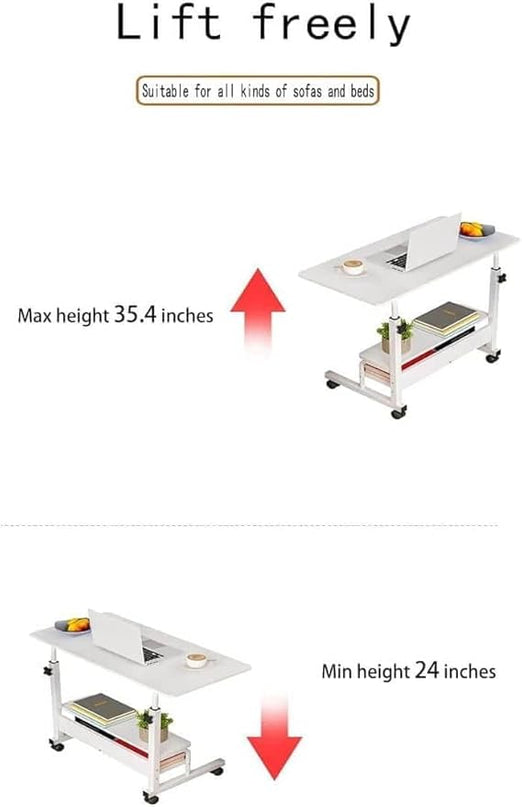 Adjustable Height Mobile Computer Desk for Small Space Rolling Writing with Wheels Corner Home Office Study Portable Bedrooms Work Size 31.5x15.7 Inch Storage Gaming Table, White - LeafyLoom