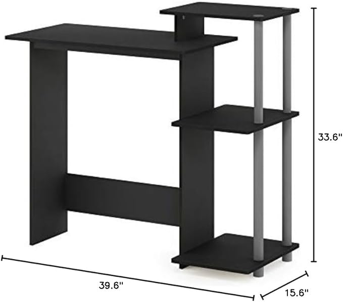 Furinno Efficient Home Laptop Notebook Computer Desk with Square Shelves, Solid Black/Grey - LeafyLoom