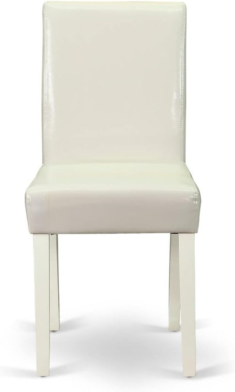 East West Furniture 1NDAB5-LWH-64 5 Piece Dinette Set for 4 Includes a Rectangle Room Table with Dropleaf and 4 White Faux Leather Parson Dining Chairs, 30x48 Inch - LeafyLoom