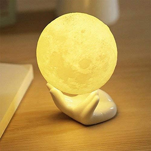 Moon Lamp - Unique Gift - 3D Print 3 Colors (Warn, Cool & Harvest) Lunar Lamp - Rechargeable and Touch Control Brightness (12cm) - LeafyLoom