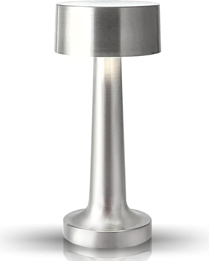 Portable LED Table Lamp, 3-Levels Brightness Metal Desk Lamp, 3 Color Touch Control Rechargeable Lamp, Night Light, Bedside Lamp,Dining Room Lamp,Gifts for Friends (Silver) - LeafyLoom