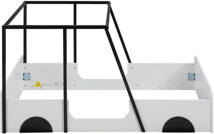 Toddler Twin Size Car Bed with Roof & Door,Wooden Car-Shaped Floor Bedframe W/Safety Guardrail,Racecar Design,Easy Assembly,Montessori Inspired Bedroom Furniture for Boys Kids Teens,Black - LeafyLoom