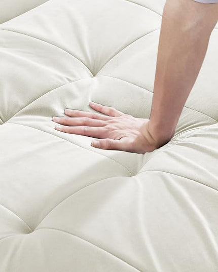 3-in-1 Velvet Upholstered Sofabed Tufted Futon Loveseat Sofa Convertible Sleeper Couch Bed with Cupholders and USB Charging Ports,Modern 2-Seaters Love Seat Daybed for Living Room, 55.2", Beige1 - LeafyLoom