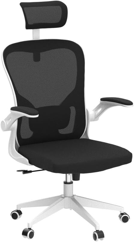 Ergonomic Office Chair, High Back Mesh Computer Desk Chair with Flip-up Arms, Adjustable Lumbar Support & Headrest, Swivel Rolling Task Chair for Home Office, Bedroom, Study, College Dorm（White&Black - LeafyLoom