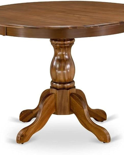 East West Furniture Hartland 5 Piece Set Includes a Round Dining Room Table with Pedestal and 4 Grey Linen Fabric Upholstered Chairs, 42x42 Inch, Walnut - LeafyLoom