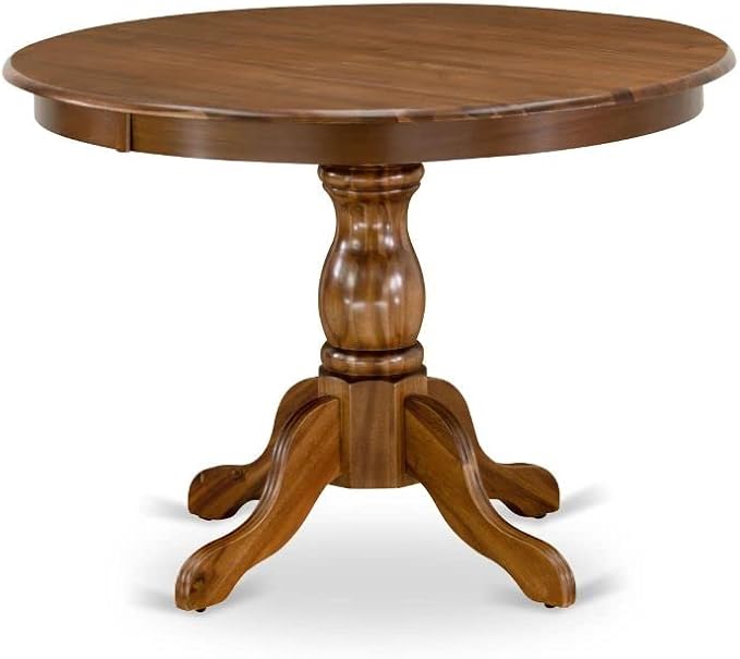 East West Furniture Hartland 5 Piece Set Includes a Round Dining Room Table with Pedestal and 4 Grey Linen Fabric Upholstered Chairs, 42x42 Inch, Walnut - LeafyLoom