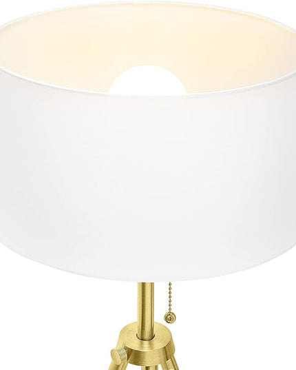 O’Bright Tripod Floor Lamp, Adjustable in Height, 100% Metal Body with Linen Drum Shade, E26 Socket, Bedside Lamp, Standing Light for Living Room, Bedroom, Office, Antique Brass - LeafyLoom