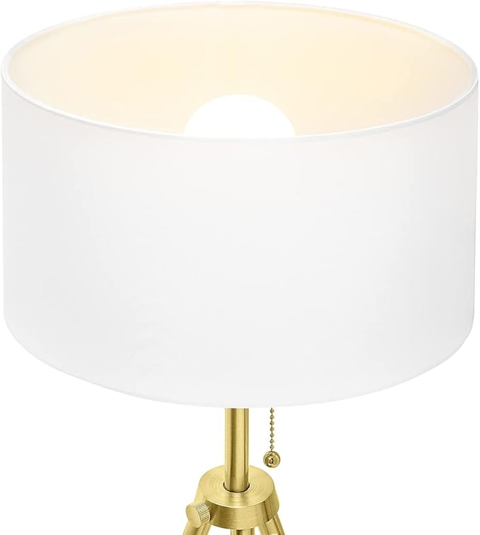 O’Bright Tripod Floor Lamp, Adjustable in Height, 100% Metal Body with Linen Drum Shade, E26 Socket, Bedside Lamp, Standing Light for Living Room, Bedroom, Office, Antique Brass - LeafyLoom