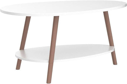 Maupvit Coffee Table-Oval Wood Table with Open Shelving for Storage and Display 2 Tier Sofa Table, Small Modern Furniture Living Room&Home Office-White - LeafyLoom