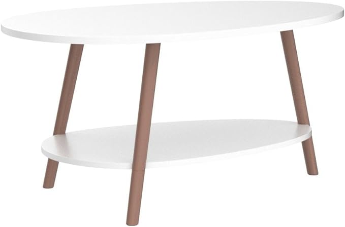Maupvit Coffee Table-Oval Wood Table with Open Shelving for Storage and Display 2 Tier Sofa Table, Small Modern Furniture Living Room&Home Office-White - LeafyLoom
