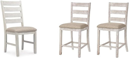 Signature Design by Ashley Skempton 20" Modern Farmhouse Dining Room Chair, 2 Count, Whitewash & Skempton 24" Counter Height Upholstered Barstool, 2 Count, Antique White - LeafyLoom