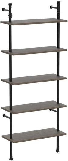 5 Tier Shelf, Wall Mounted Bookshelf, Industrial Bookcase, Open Display Shelves Tall Modern Book Case Standing Leaning Wall Shelves for Living Room Bedroom Home Office Kitchen, Oak Gray - LeafyLoom