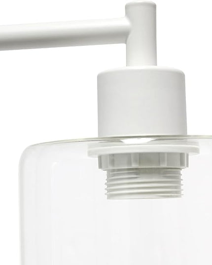 Simple Designs LD1066-WHT Bronson Antique Style Industrial Iron Lantern Desk Bedside Table Lamp with Dual 2 USB Charging Ports and Glass Shade, White - LeafyLoom