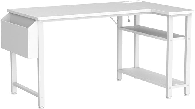 Lufeiya White L Shaped Computer Desk with Power Outlet Shelves, 40 Inch Small Corner Desk for Small Space Home Office, L-Shaped Desk PC Desks, White - LeafyLoom