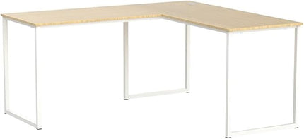 SHW Home Office 55-Inch Large L Shaped Corner Desk, 24" Deep, Oak - LeafyLoom