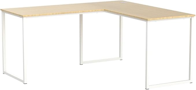 SHW Home Office 55-Inch Large L Shaped Corner Desk, 24" Deep, Oak - LeafyLoom