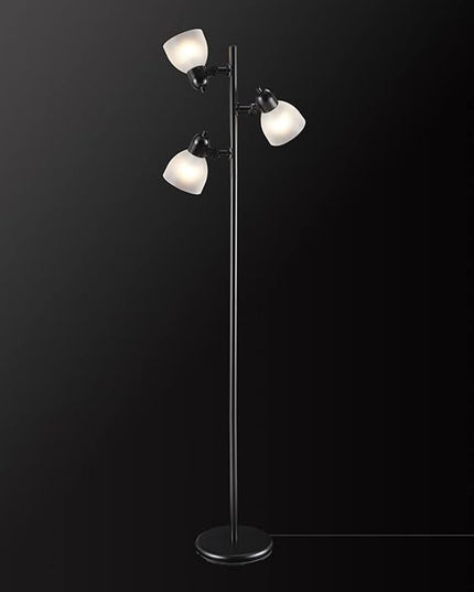Globe Electric 12719 Life 63" 3-Light Floor Lamp, Matte Plastic, LED Bulbs Included, Black with Frosted Shade - LeafyLoom