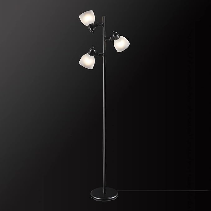 Globe Electric 12719 Life 63" 3-Light Floor Lamp, Matte Plastic, LED Bulbs Included, Black with Frosted Shade - LeafyLoom