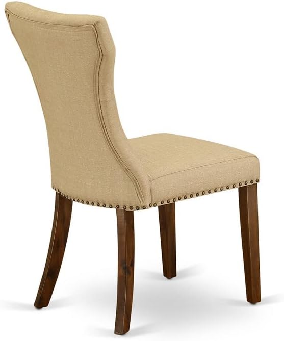 East West Furniture ANGA5-ANA-03 5 Piece Dining Set for 4 Includes a Round Kitchen Table with Pedestal and 4 Brown Linen Fabric Upholstered Parson Chairs - LeafyLoom