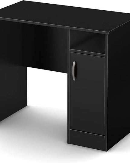 South Shore Small Computer Desk with Door, Pure Black - LeafyLoom