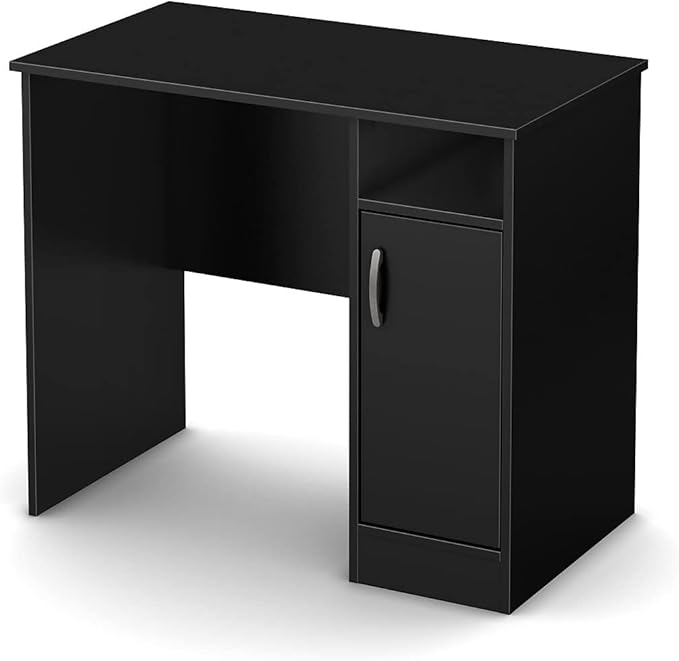 South Shore Small Computer Desk with Door, Pure Black - LeafyLoom
