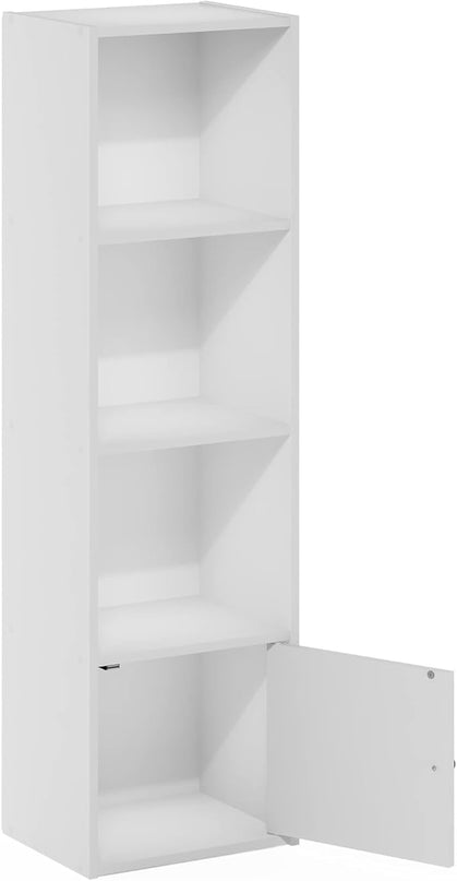 Furinno Luder Shelf Bookcase with 1 Door Storage Cabinet, White - LeafyLoom