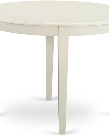 East West Furniture BOGA3-WHI-35 Boston 3 Piece Set for Small Spaces Contains a Round Kitchen Table and 2 Doeskin Fabric Parson Dining Chairs, Linen White, 42x42 Inch - LeafyLoom