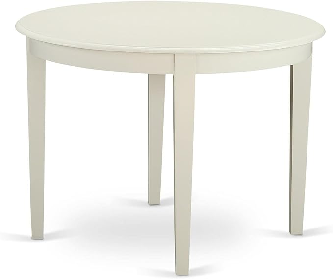 East West Furniture BOGA3-WHI-35 Boston 3 Piece Set for Small Spaces Contains a Round Kitchen Table and 2 Doeskin Fabric Parson Dining Chairs, Linen White, 42x42 Inch - LeafyLoom