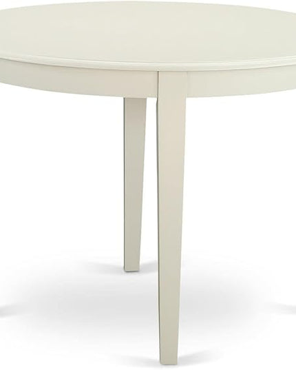 East West Furniture BOIP3-WHI-C 3Pc Dinette Set Includes a Rounded Kitchen Table and Two Linen Fabric Seat Dining Chairs, White Finish, 42x42 Inch - LeafyLoom