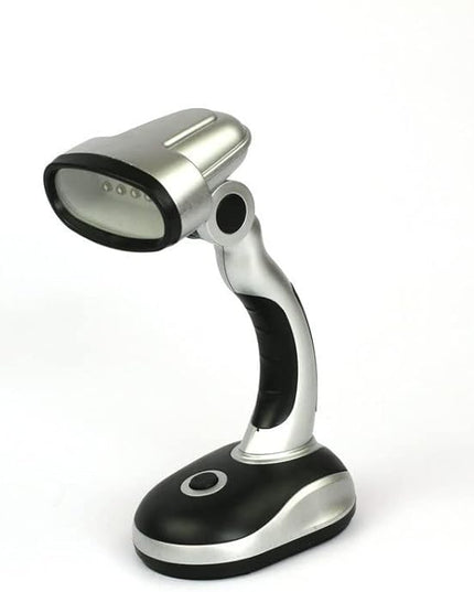 Led Desk Lamp, 12 LED Portable Desk Lamp Powered Battery Table Light, Computer Bedside Table Camping Light, Bright Battery Operated Desk Lamp Work Reading Light (Black Silver) - LeafyLoom