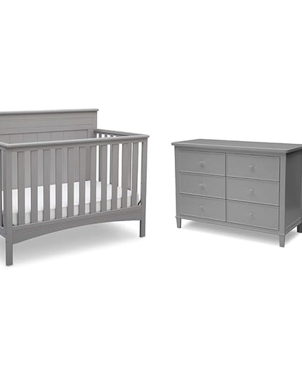 Delta Children Fancy 4-in-1 Convertible Crib and 6 Drawer Dresser Bundle, Grey - LeafyLoom