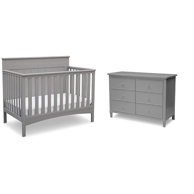 Delta Children Fancy 4-in-1 Convertible Crib and 6 Drawer Dresser Bundle, Grey - LeafyLoom