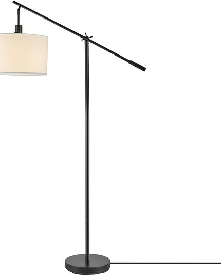Globe Electric 67525 Avellino 66" Floor Lamp, Matte Black, White Linen Shade, Stepless Rotary Dimmer Switch on Socket - LeafyLoom