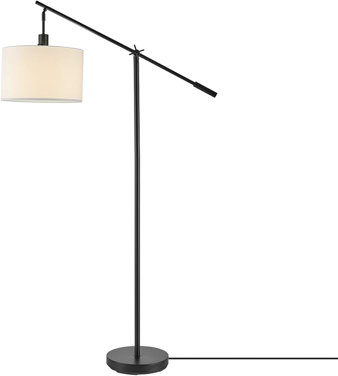 Globe Electric 67525 Avellino 66" Floor Lamp, Matte Black, White Linen Shade, Stepless Rotary Dimmer Switch on Socket - LeafyLoom