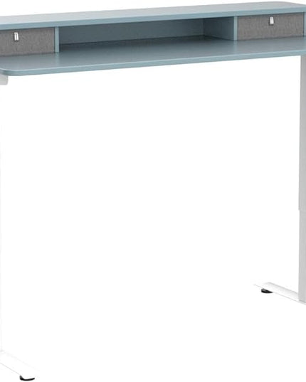 FEZIBO 55 x 24 Inch Height Adjustable Electric Standing Desk with Double Drawer, Stand Up Desk with Storage Shelf, Sit Stand Desk, Blue - LeafyLoom
