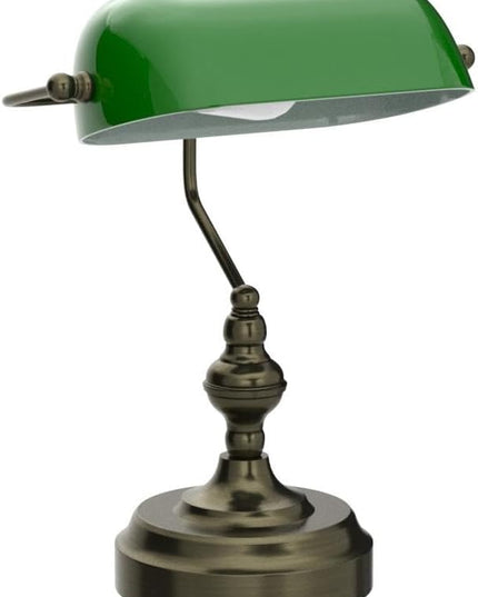 Green Glass Bankers Desk Lamp,Vintage Desk Lamp Touch Control, 3 Way Dimmable Table Lamp with USB Charging Port, Mid Century Banker's Desk Lamp for Home Office Library Antique Brass - LeafyLoom