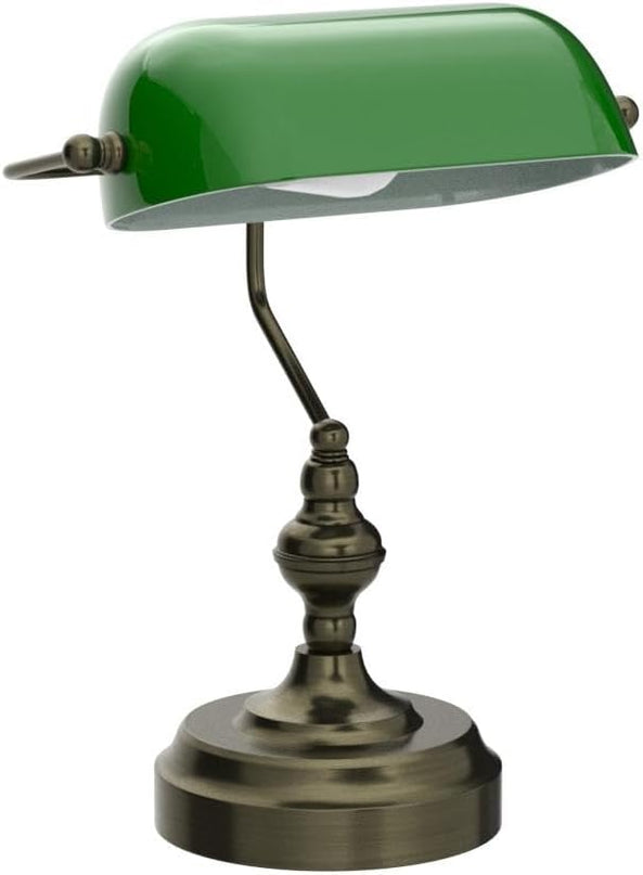 Green Glass Bankers Desk Lamp,Vintage Desk Lamp Touch Control, 3 Way Dimmable Table Lamp with USB Charging Port, Mid Century Banker's Desk Lamp for Home Office Library Antique Brass - LeafyLoom