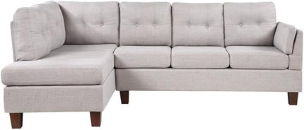 Living Room L-Shape Sectional Sofa with Left Facing Chaise, Linen Upholstered Reversible Corner Couch for Home, Small Space, Apartment, Light Gray, 97 Inch - LeafyLoom