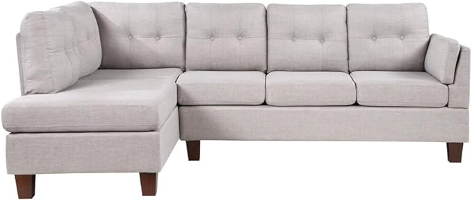 Living Room L-Shape Sectional Sofa with Left Facing Chaise, Linen Upholstered Reversible Corner Couch for Home, Small Space, Apartment, Light Gray, 97 Inch - LeafyLoom