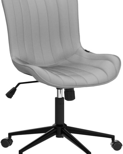 YOUNIKE Armless Office Chair with Wheels Swivel Rolling Computer Chair, Upholstered Leather Desk Chair, Modern Adjustable Rolling Task Chair, Grey - LeafyLoom