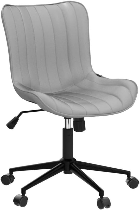 YOUNIKE Armless Office Chair with Wheels Swivel Rolling Computer Chair, Upholstered Leather Desk Chair, Modern Adjustable Rolling Task Chair, Grey - LeafyLoom
