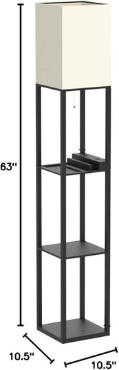 PAZZO Floor Lamp with Shelves, Shelf Lamps by Real Solid Wood with 2 Charging Ports and 1 Power Outlet, Floor Lamps for Bedrooms, Lamps for Living Room,Bulb Included,Matt Black - LeafyLoom