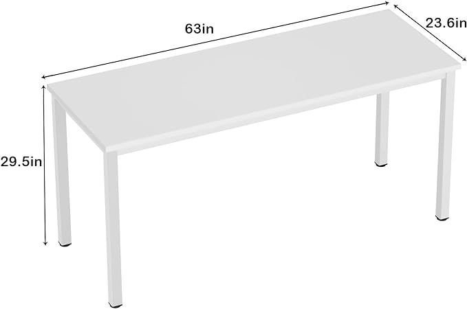 Need 63 Inch Large Computer Desk - Modern Simple Style Home Office Gaming Desk, Basic Writing Table for Study Student, White Metal Frame, White - LeafyLoom