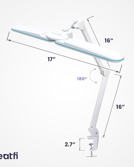Neatfi Elite HD XL Task Lamp, 3 Light Modes, 90PCS SMD LED, Super Bright Desk Lamp, Eye-Caring LED Lamp, Non-Polar Dimming, Adjustable Brightness Levels (CCT with Clamp, Blue Ring, 17 Inches) - LeafyLoom