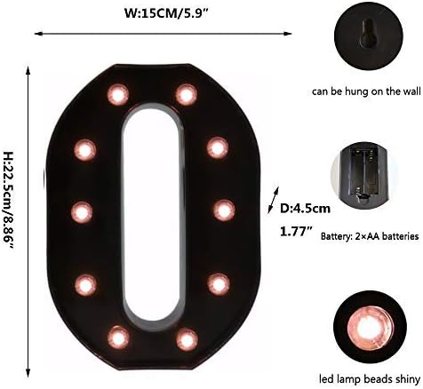 Light Up Black Alphabet Marquee Letters Sign LED Marquee Number Lights Sign for Night Light Home Bar Christmas Lamp Birthday Party Wedding Decoration O - LeafyLoom