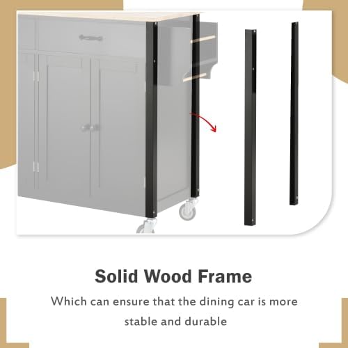 Elefesign FridayParts Kitchen Island Cart with Solid Wood Top and Locking Wheels, 54.3 Inch Width, 4 Door Cabinet and Two Drawers, Spice Rack, Towel Rack, Black - LeafyLoom