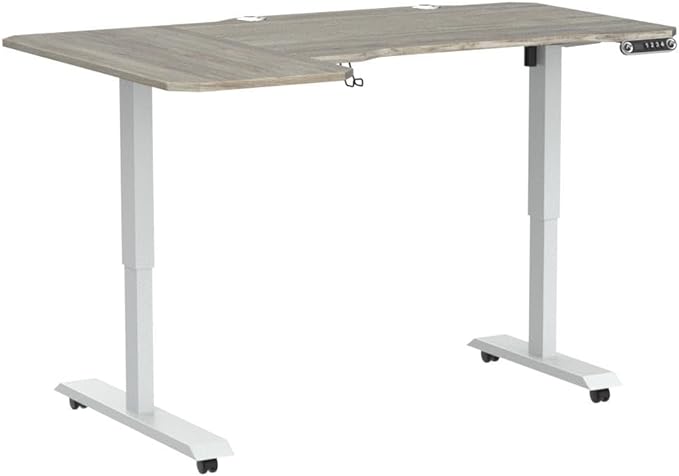 Adjustable Height L-Shaped 59 Inch Electric Standing Desk - Sit Stand Computer Desk, Stand Up Desk Table for Home Office, White Frame and Oak Top - LeafyLoom
